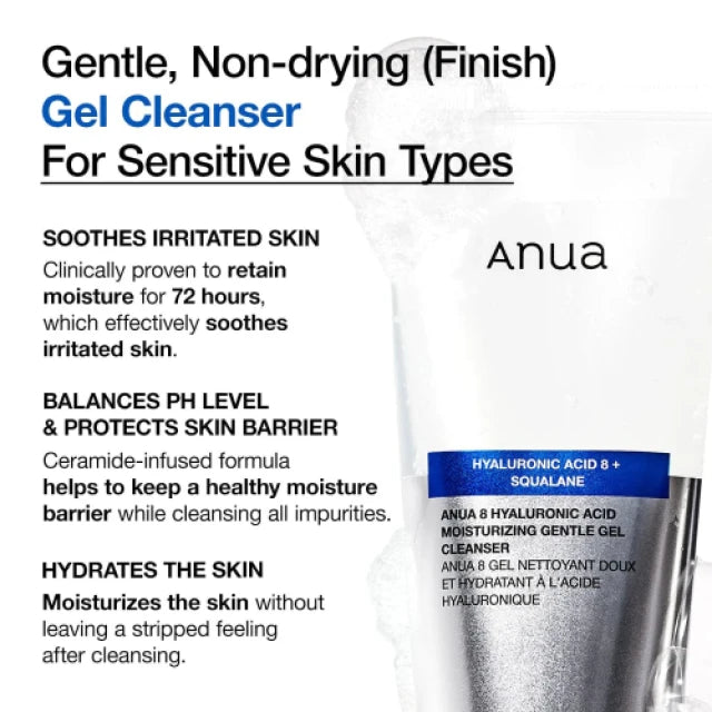 Anua – 8 Hyaluronic Acid + Squalane Gel Cleanser (150ml)