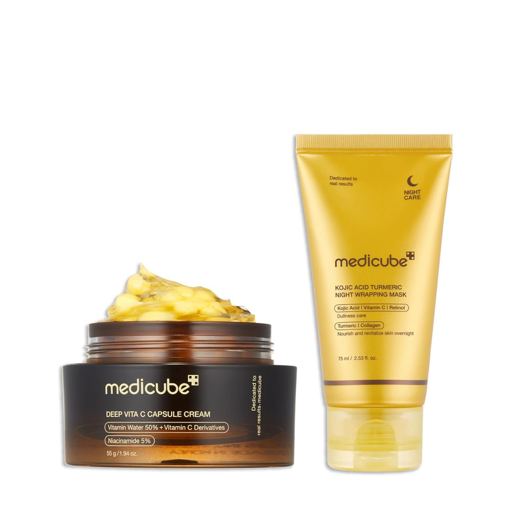 Medicube Glass Skin Night Duo | Vitamin C Moisturizer & Turmeric Overnight Mask